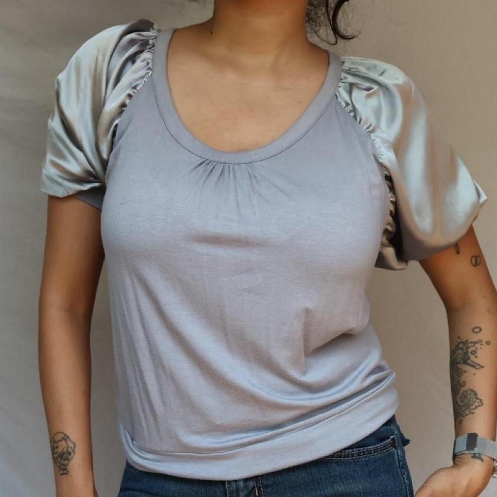 BCBG Satin Puff Sleeve Top